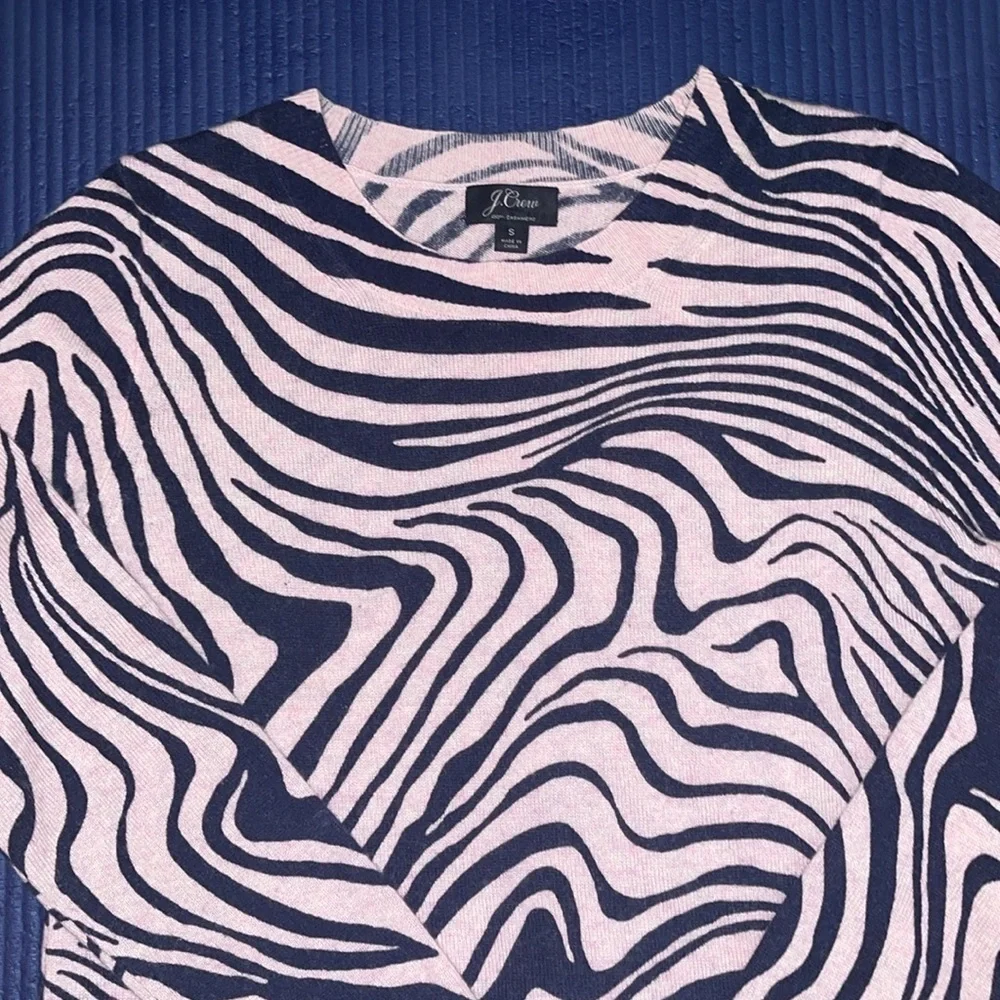 J.Crew Everyday Long Sleeve Cashmere Zebra Print Pink/Blue Sweater Sz. S